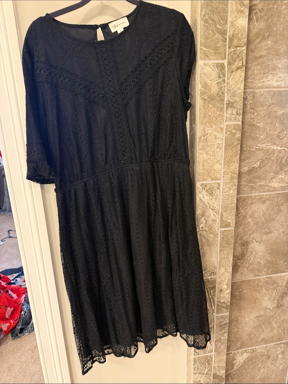 bp Black Eyelet Midi Dress with Scalloped Hem